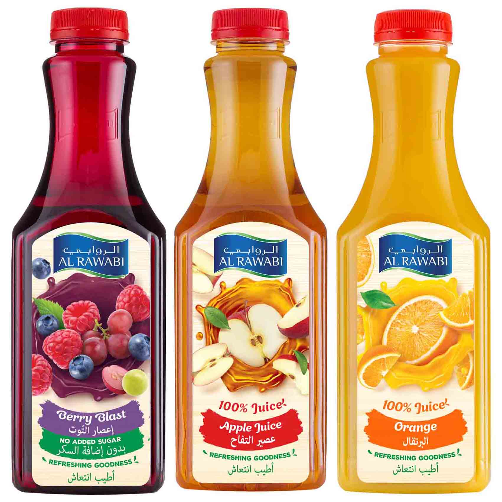 Al Rawabi Orange, Apple and Berry Juice Variety Pack, 800ml, Pack of 3