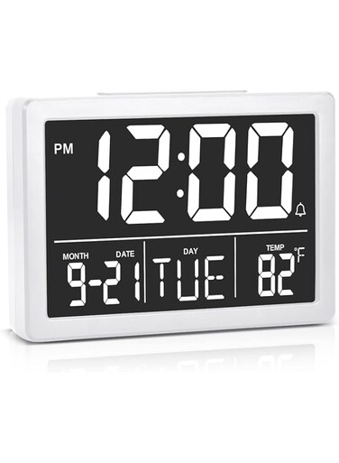 Digital Alarm Clock, 5.5" Larger Display LED Electric Alarm Clock for Bedroom, Date and Time Digital Clock with Temperature,12/24H, Sleep, 6 Adjustable Brightness, for Living Room Home Office, Black