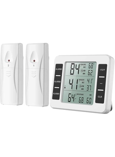 (New Version) Refrigerator Thermometer, Wireless Indoor Outdoor Thermometer, Sensor Temperature Monitor with Audible Alarm Temperature Gauge for Freezer Kitchen Home (Battery not Included)