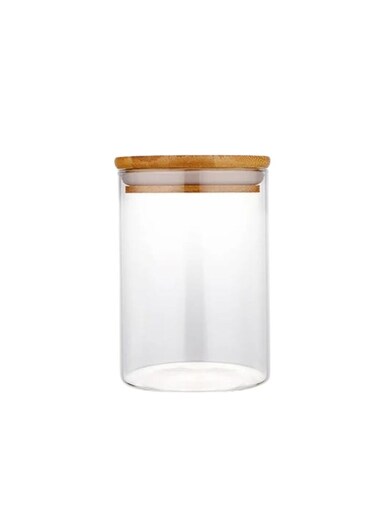 Liying Airtight Borosilicate Round Glass Jars 10x8.5cm with Bamboo Lids, for Spices, Food Storage Containers (s)