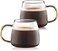 Glass Coffee Mugs, Set of 2 Ribbed Drinking Glasses, Clear Tea Cups, Borosilicate Glass with Vertical Stripes Pattern, for Cappuccino, Latte, Beverage (14 Fl.Oz., Yellow Handle)