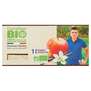 Carrefour Bio Organic Apple and Vanilla Compote, 100g, Pack of 4