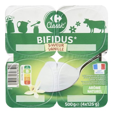 Carrefour Classic Bifidus Vanilla Yoghurt 125g Pack of 4
