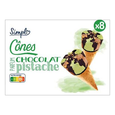 Simply Chocolate Pistachio Ice Cream Cones 8 Cones 548g