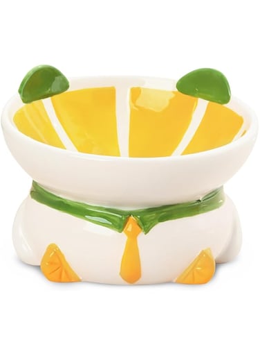 KASTWAVE Ceramic Raised Cat Bowl, 15&deg; Tilted Elevated Cat Food Bowl, Raised Cat Food Bowls Anti Vomiting, Small Cat Feeding Bowlswith Stand for Protecting Spine, Lemon Shaped Cute Kitten Bowl