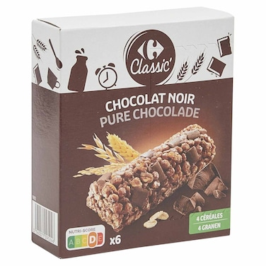 Carrefour Classic' Dark Chocolate Cereal Bars, 125g, Pack of 6