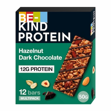 BE-KIND Hazelnut Dark Chocolate Protein Bar, 12g Plant Protein, Pack of 12x50g