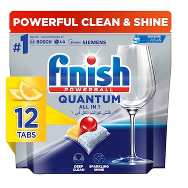 Finish Quantum All in 1 Dishwasher Tablets, Lemon Sparkle Scent, 12 Tabs