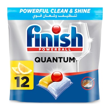 Finish Quantum All in 1 Dishwasher Tablets, Lemon Sparkle Scent, 12 Tabs