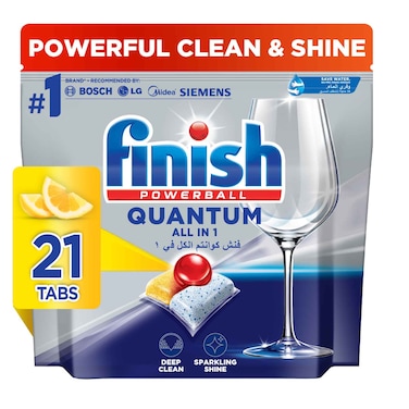 Finish Quantum All in 1 Dishwasher Tablets, Lemon Sparkle Scent, 21 Tabs