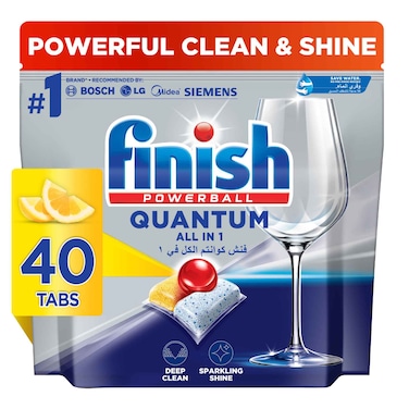 Finish Quantum All in 1 Dishwasher Tablets, Lemon Sparkle Scent, 40 Tabs