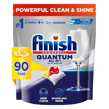 Finish Quantum All in 1 Dishwasher Tablets, Lemon Sparkle Scent, 90 Tabs
