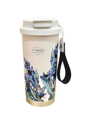 ELITZHUB - Summer Garden Floral Travel/Office Coffee Mug, Insulated Tumbler with Lid, Blue