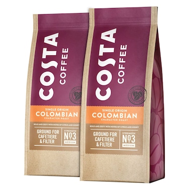 Costa Coffee Single Origin Colombian Medium Roast Number 3 Ground Coffee, 200g Pack of 2
