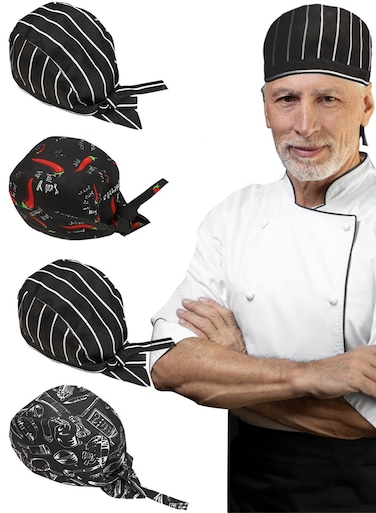 Pack of 4 Chef's Hat, Headscarf, Men's Adjustable Bandana, Women's Baker's Hat, Chef's Hat for Kitchen, Hotel, Restaurant