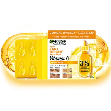 Garnier Skin Active Fast Bright Hyperpigmentation Ampoule Serum Multipack with 3% Vitamin C &amp; Niacinamidefo for Dark Circles (1.5ml x12)