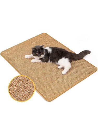 S2C Cat Scratching Mat, 60x40CM Natural Sisal Cat Scratch Mats, Horizontal Non Slip Cat Scratch Pad &amp; Cat Rug for Floor, Cat Mat Protect Carpets and Sofas, Cat Mat With Sticky Velcro Tapes