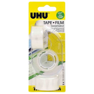 UHU Transparent Tape Refill Set with Dispenser, 3 PCS x 7.5m, 19mm