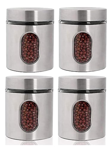 Stainless Steel Food Storage Canister Sets,Set of 4 Airtight Sugar Coffee Tea Candy Storage Jars 600ml