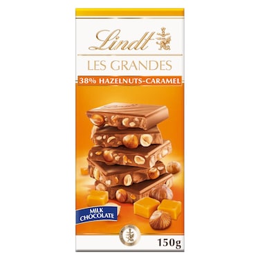 Lindt Les Grandes Milk Chocolate with 38% Hazelnuts and Caramel, 150g