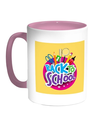 To School Printed Coffee Mug Pink/White/Yellow