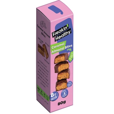 Freakin' Healthy Caramel Almond Bites Dark Chocolate Coated Snack, 80g