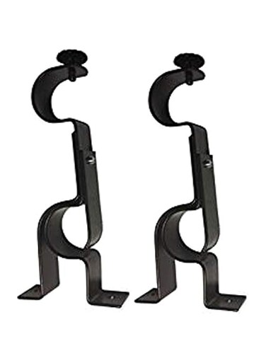TEJATAN Double Curtain Rod Brackets (Set of 2, Black)