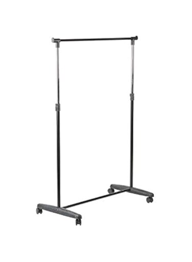 The Living Home Portable Single Rod Garment Rack Rolling Adjustable Bar Rail Hang Clothes