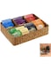 Joyzzz Tea Bag Tray, Straw Weaving Tea Bag Organizer with Four Small Cells, Brown Coffee Station Organizer Seagrass Storage Basket, Rustic Coffee Bar Decor Tea Bag Holder Tray for Drawer Countertop