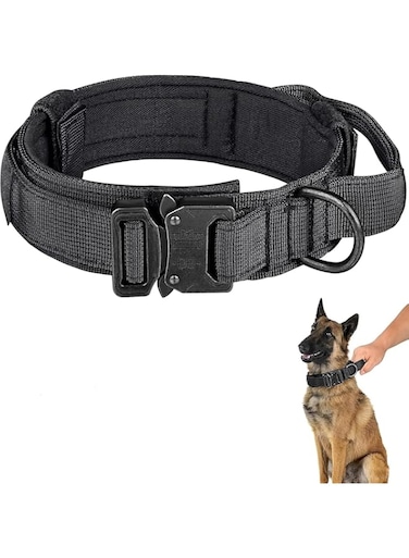 SWIUKPHE Dog Collar, Adjustable Training Nylon Dog Collar with Control Handle and Heavy Metal Buckle for Medium and Large Dogs (L, Black)