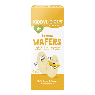 Kiddylicious Banana Wafers , Delicious snacks for babies , Suitable for 6+ Months , 4x4g
