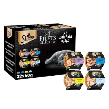 Sheba Cat Food Flavor Selection Filets, Mix of 60g Domes (Pack of 32)