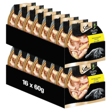 Sheba Cat Food Natural Shredded Chicken Filets, 60g Dome (Pack of 16)
