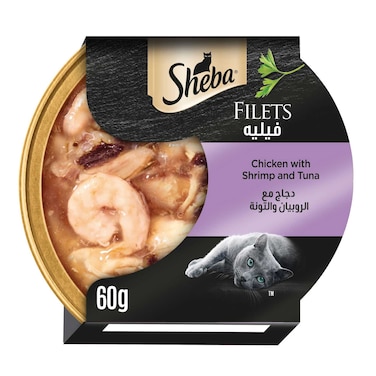 Sheba Cat Food Chicken with Shrimp &amp; Tuna Filets, 60g Dome
