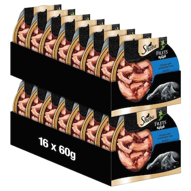 Sheba Cat Food Chicken with Sustainable Tuna Filets, 60g Dome (Pack of 16)