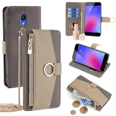 Protective Case For Meizu M6 Crossbody Litchi Texture Leather Phone Case (Grey)