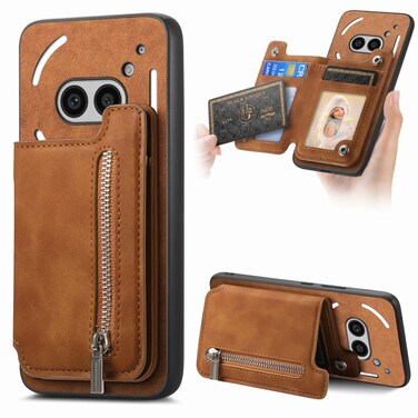 Protective Case For Nothing Phone 2a Retro MagSafe Zipper Wallet Card Bag Back Phone Case (Brown)