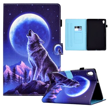 Protective Case For Lenovo Tab M10 HD 2ND X306X Sewing Pen Slot Leather Tablet Case (Night Wolf)