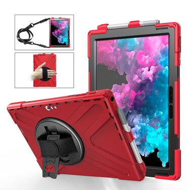Protective Case For Microsoft Surface Pro 4 / 5 / 6 / 7 / 7+ Shockproof Colorful Silicone + PC Protective Case with Holder &amp; Hand Strap &amp; Pen Slot (Red)