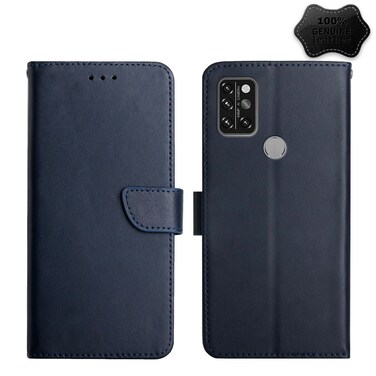 Protective Case For UMIDIGI A9 Pro Genuine Leather Fingerprint-proof Flip Phone Case (Blue)