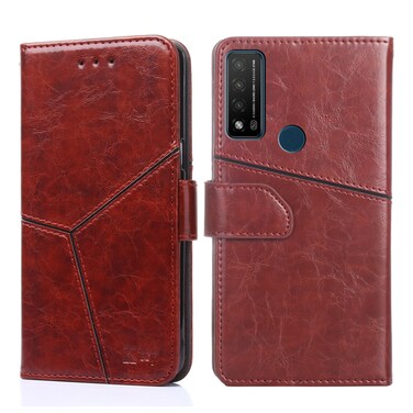 Protective Case For TCL 20R 5G / Bremen / 20AX 5G Geometric Stitching Horizontal Flip Leather Phone Case (Dark Brown)