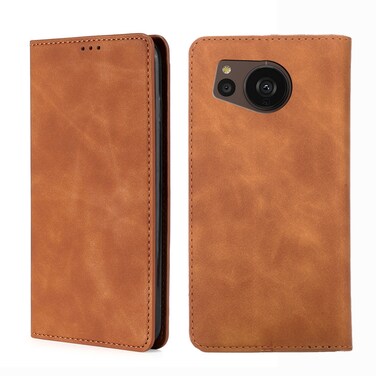 Protective Case For Sharp Aquos sense7 Plus Skin Feel Magnetic Horizontal Flip Leather Phone Case (Light Brown)