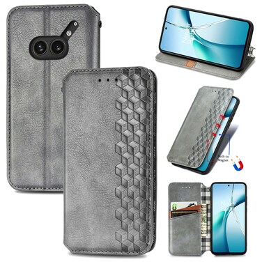 Protective Case For Nothing Phone 2a Plus Cubic Grid Pressed Magnetic Leather Phone Case (Gray)