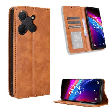 Protective Case For TCL 503 Magnetic Buckle Retro Texture Leather Phone Case (Brown)