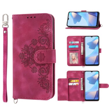 Protective Case For Sharp Aquos sense 4 Skin-feel Flowers Embossed Wallet Leather Phone Case (Wine Red)