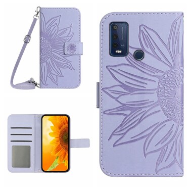 Protective Case For Wiko Power U30 Skin Feel Sun Flower Pattern Flip Leather Phone Case with Lanyard Purple