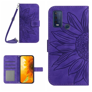 Protective Case For Wiko Power U30 Skin Feel Sun Flower Pattern Flip Leather Phone Case with Lanyard Dark Purple