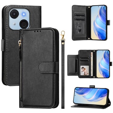 Protective Case For Itel A50C Multi-Card Slots Zipper Wallet Leather Phone Case Black