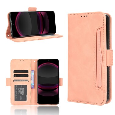 Protective Case For Sharp Aquos R8 Pro / Leica Leitz Phone 3 Skin Feel Calf Texture Card Slots Leather Phone Case Pink