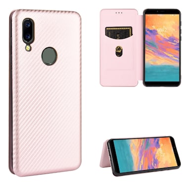 Protective Case For UMIDIGI A3S Carbon Fiber Texture Horizontal Flip TPU + PC + PU Leather Case with Card Slot Pink